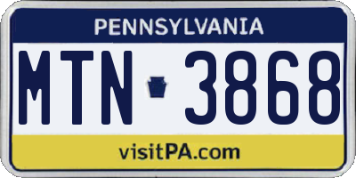 PA license plate MTN3868