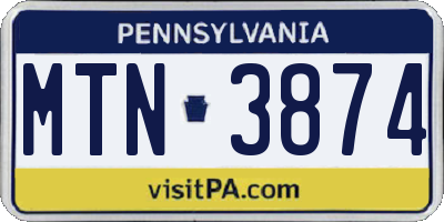 PA license plate MTN3874