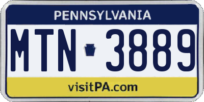 PA license plate MTN3889