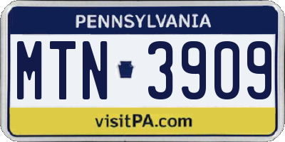 PA license plate MTN3909