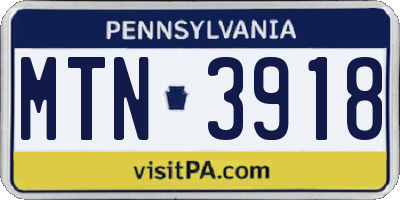 PA license plate MTN3918