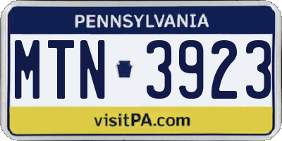 PA license plate MTN3923