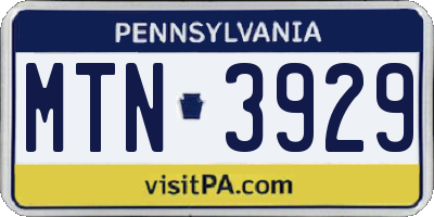 PA license plate MTN3929