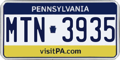 PA license plate MTN3935