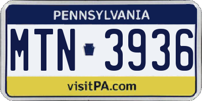 PA license plate MTN3936
