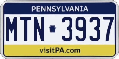 PA license plate MTN3937