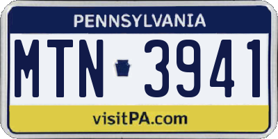 PA license plate MTN3941
