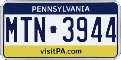 PA license plate MTN3944