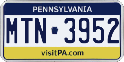 PA license plate MTN3952