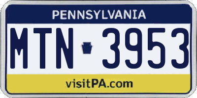 PA license plate MTN3953
