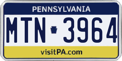 PA license plate MTN3964