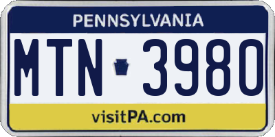 PA license plate MTN3980