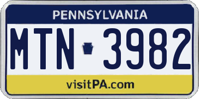 PA license plate MTN3982