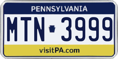 PA license plate MTN3999