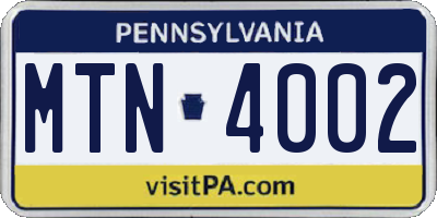PA license plate MTN4002