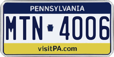 PA license plate MTN4006