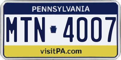 PA license plate MTN4007