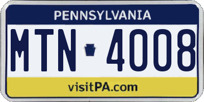 PA license plate MTN4008