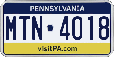 PA license plate MTN4018