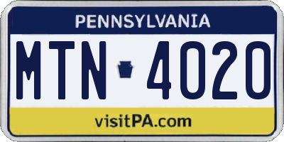 PA license plate MTN4020