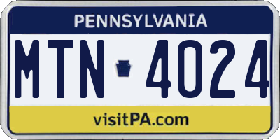 PA license plate MTN4024