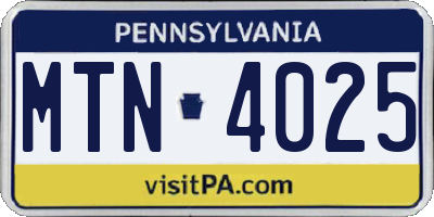 PA license plate MTN4025