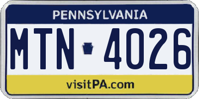 PA license plate MTN4026