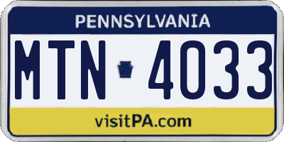 PA license plate MTN4033