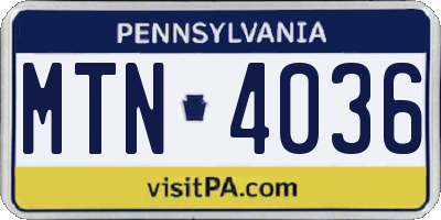 PA license plate MTN4036
