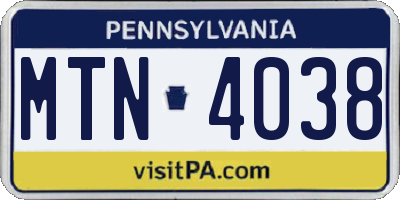 PA license plate MTN4038