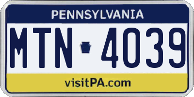 PA license plate MTN4039