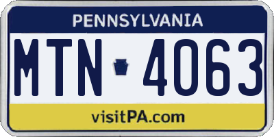 PA license plate MTN4063