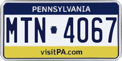PA license plate MTN4067