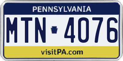 PA license plate MTN4076