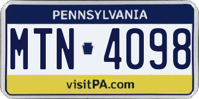 PA license plate MTN4098