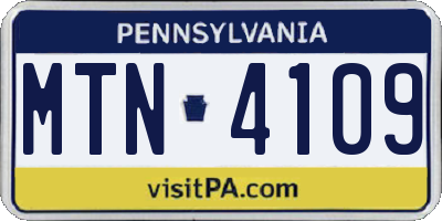 PA license plate MTN4109