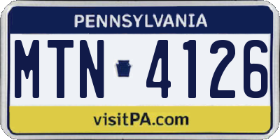 PA license plate MTN4126