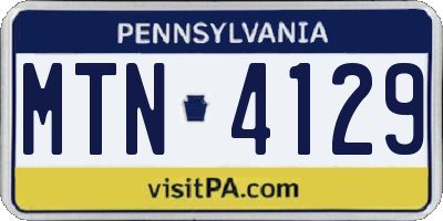 PA license plate MTN4129