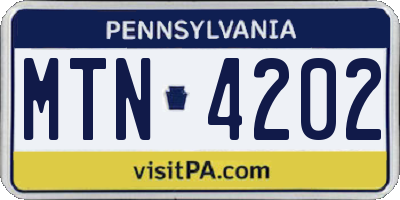 PA license plate MTN4202