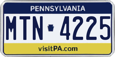 PA license plate MTN4225