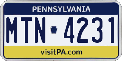 PA license plate MTN4231