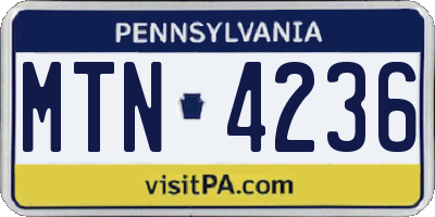 PA license plate MTN4236
