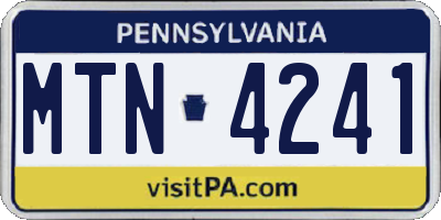 PA license plate MTN4241