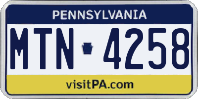 PA license plate MTN4258