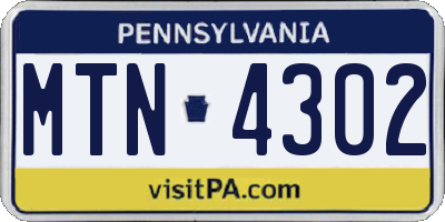 PA license plate MTN4302