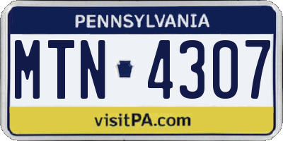 PA license plate MTN4307