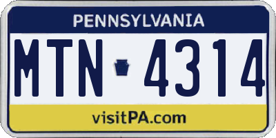 PA license plate MTN4314