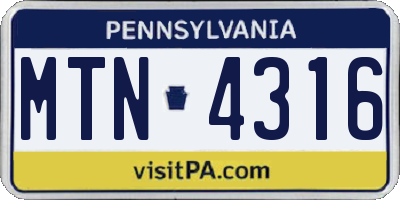 PA license plate MTN4316