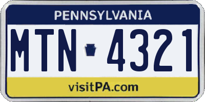PA license plate MTN4321