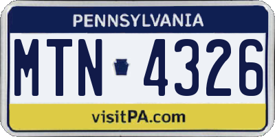 PA license plate MTN4326